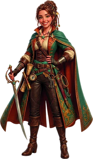 Personaje: exploradora de capa verde